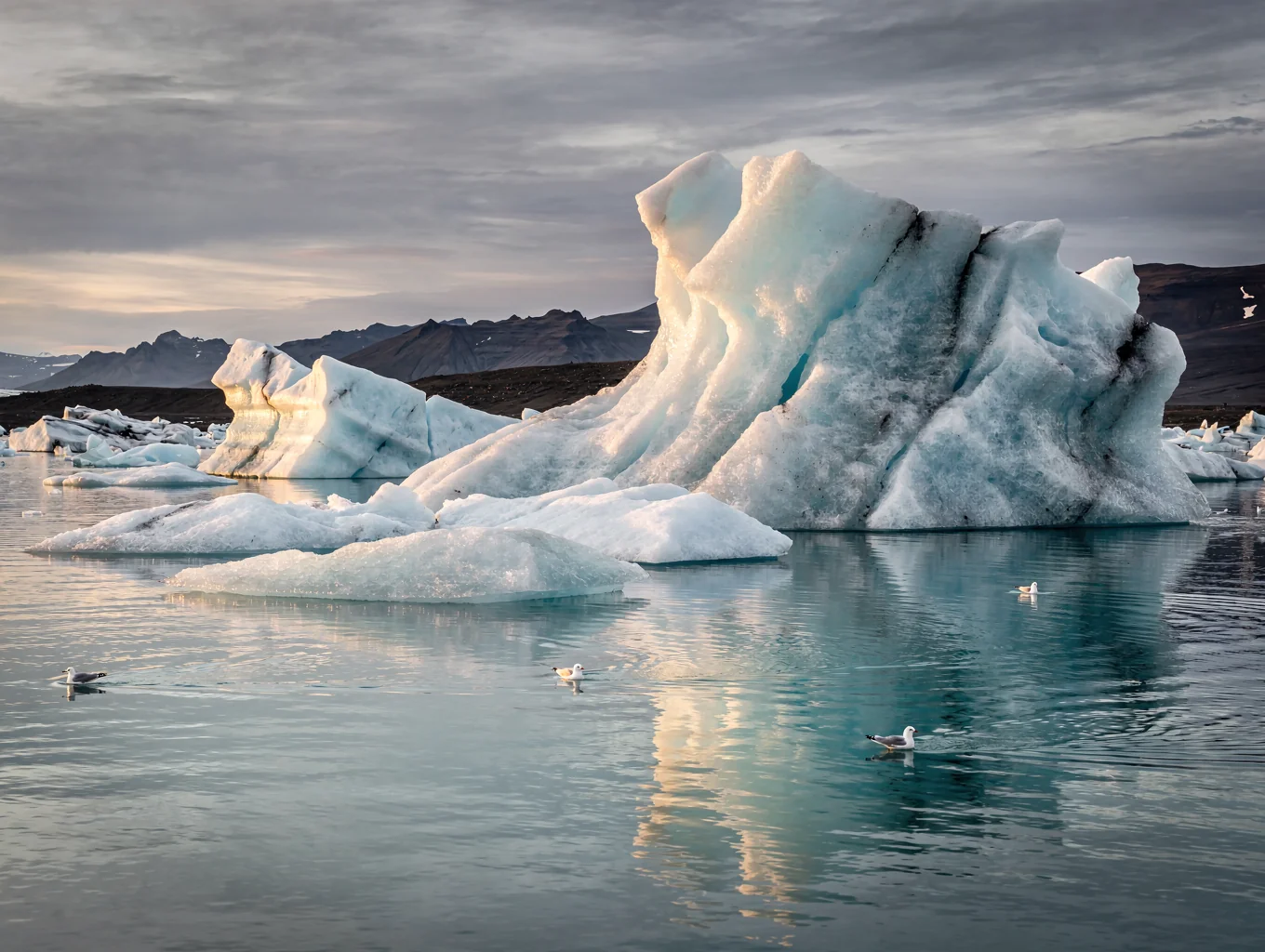 Blue icebergs in a glacial lagoon in Iceland