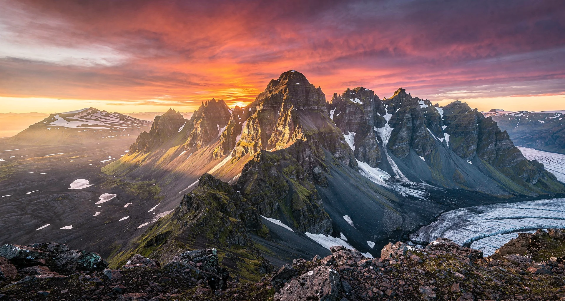 Panoramic landscape view of rugged Icelandic mountains