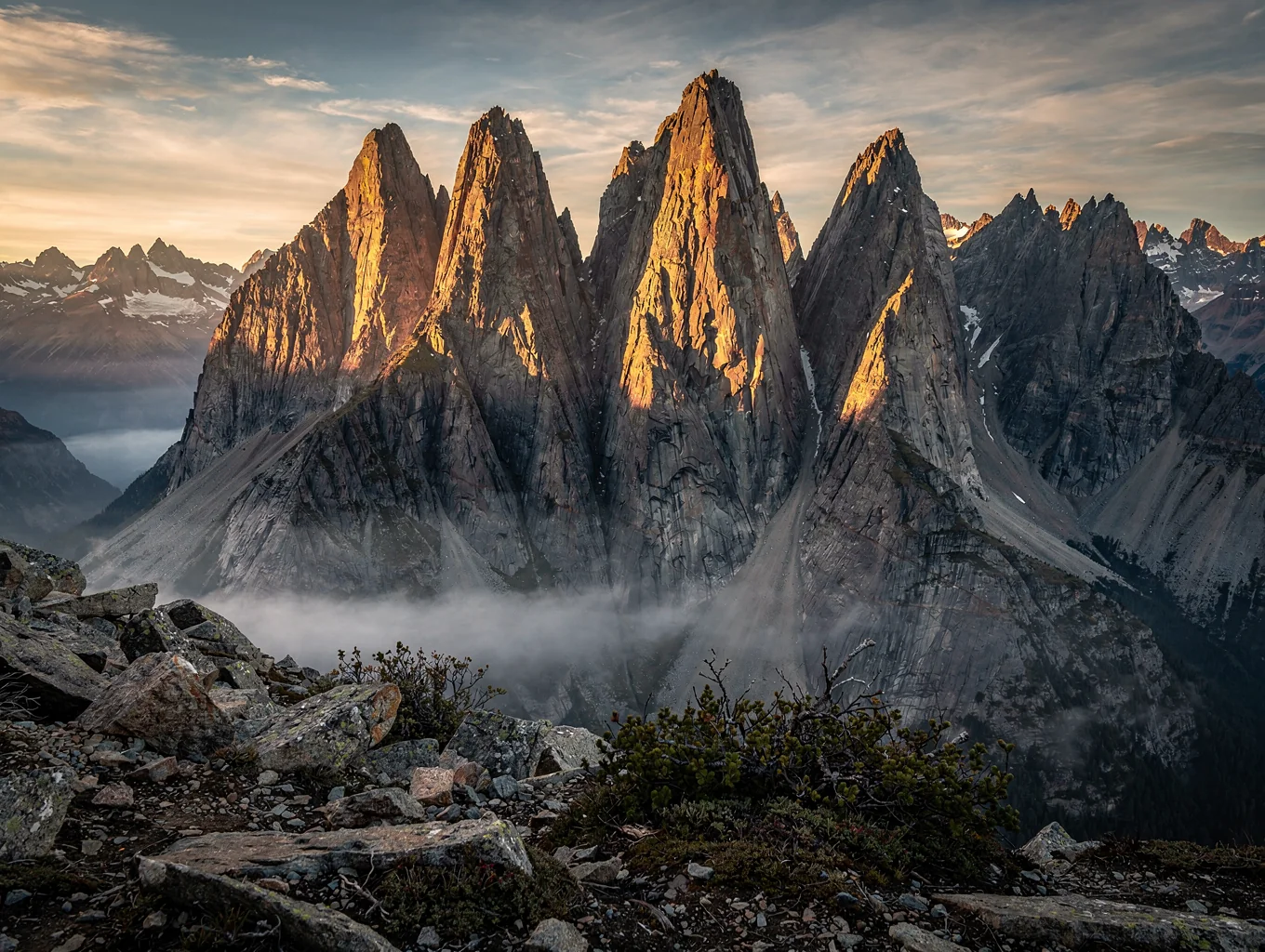 Sunrise on a granite mountain in Patagonia